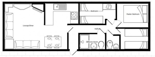 Plano casa ABI - Focus - 10.97x3.66m - 3 habitaciones - SC7711