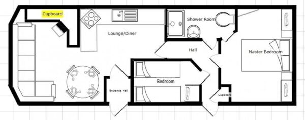 Plano casa Willerby - Salisbury - 10.67x3.66m - 2 habitaciones - SC8552