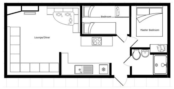 Plano casa Delta - Radiant - 8.84x3.66m - 2 habitaciones - SC8837