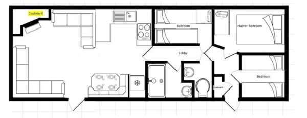 Plano casa BK - Caprice - 10.97x3.66m - 3 habitaciones - SC8907