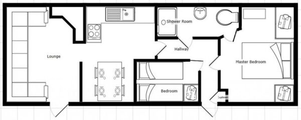 Plano casa Willerby - Granada - 11.28x3.66m - 2 habitaciones - SC8577