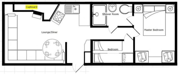 Plano casa Cosalt - Riverdale - 10.67x3.66m - 2 habitaciones - SC8824