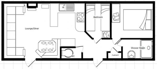 Plano casa Atlas - Oasis - 9.75x3.66m - 2 habitaciones - SC8851