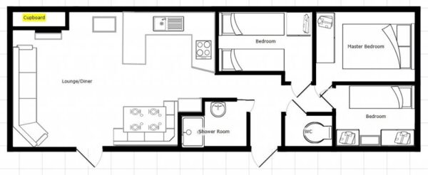 Plano casa Atlas - Oasis - 10.67x3.66m - 3 habitaciones - SC8868