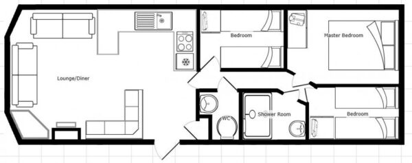 Plano casa Delta - Danbury Vision - 10.67x3.66m - 3 habitaciones - SC8895