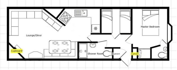 Plano casa Willerby - Granada - 10.67x3.66m - 2 habitaciones - SC8901