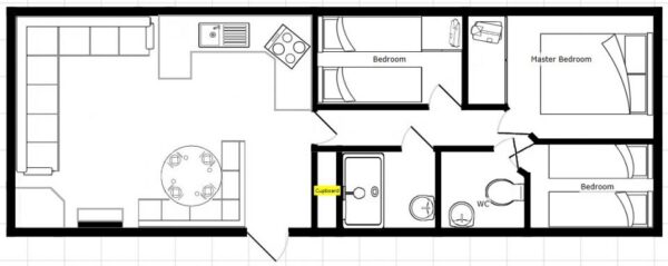 Plano casa Willerby - Richmond - 11.28x3.66m - 3 habitaciones - SC8989