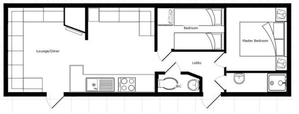 Plano casa Delta - Santana - 9.75x3.05m - 2 habitaciones - SC8629