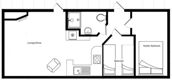 Plano casa Delta - Santana - 8.53x3.66m - 2 habitaciones - SC8628