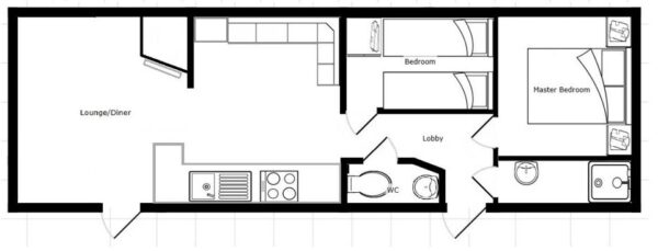 Plano casa Delta - Mandarin - 10.67x3.05m - 2 habitaciones - SC8711