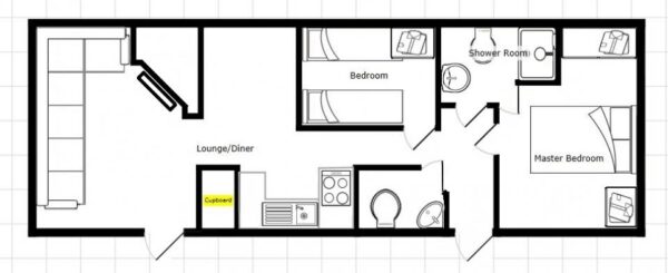 Plano casa Carnaby - Crown - 10.67x3.66m - 2 habitaciones - SC8760