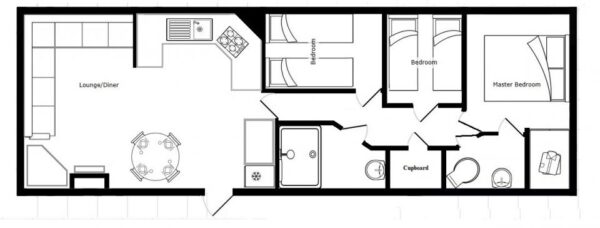 Plano casa Willerby - Richmond - 10.67x3.66m - 3 habitaciones - SC8778