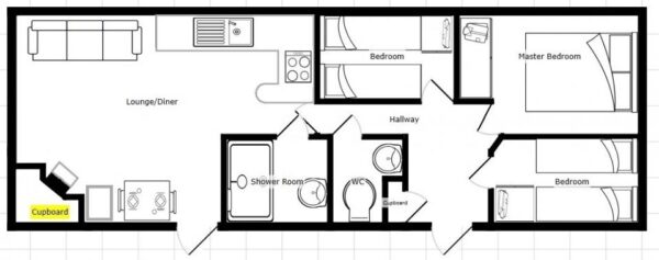 Plano casa Willerby - Vacation - 10.67x3.66m - 3 habitaciones - SC8981