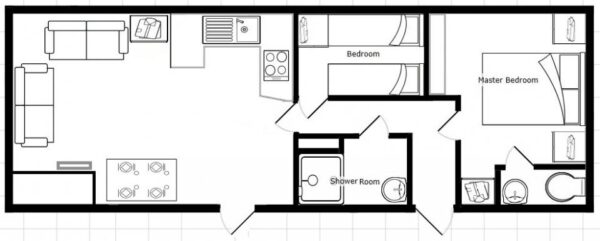 Plano casa BK - Calypso - 10.67x3.66m - 2 habitaciones - SC7996