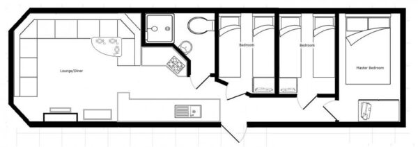 Plano casa Delta - Darwin - 10.67x3.05m - 3 habitaciones - SC8728