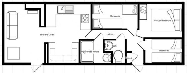 Plano casa BK - Brookwood - 10.67x3.66m - 3 habitaciones - SC8898