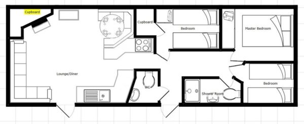 Plano casa Atlas - Florida - 10.67x3.66m - 3 habitaciones - SC9010