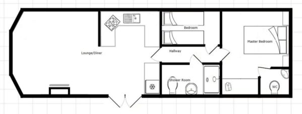 Plano casa ABI - Beverley - 11.28x3.66m - 2 habitaciones - SC9013