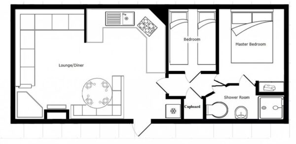 Plano casa Willerby - Richmond - 8.53x3.66m - 2 habitaciones - SC9017