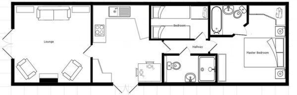 Plano casa BK - Senator - 12.50x3.96m - 2 habitaciones - SC9018
