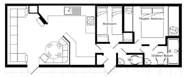 Plano casa Atlas - Mayfair - 10.97x3.66m - 2 habitaciones - SC8900