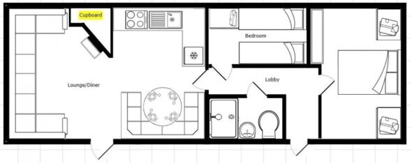 Plano casa Delta - Primero - 10.67x3.66m - 2 habitaciones - SC9031
