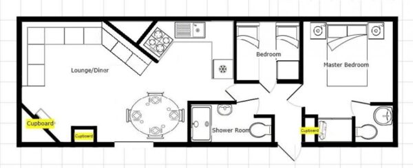 Plano casa Willerby - Bermuda - 10.67x3.66m - 2 habitaciones - SC9037
