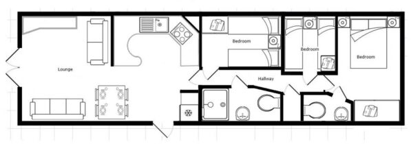 Plano casa ABI - Alderley - 11.58x3.66m - 3 habitaciones - SC8983