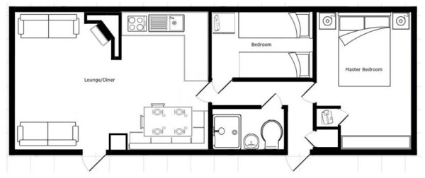 Plano casa Delta - Santana - 9.75x3.66m - 2 habitaciones - SC9040