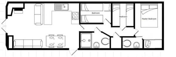 Plano casa ABI - Derwent - 11.58x3.66m - 3 habitaciones - SC8859