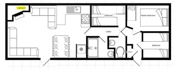Plano casa BK - Caprice - 10.97x3.66m - 3 habitaciones - SC9057