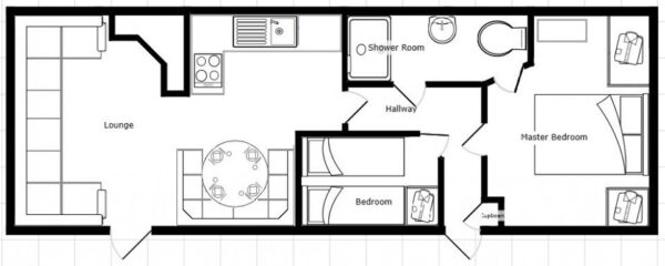 Plano casa Willerby - Granada - 10.67x3.66m - 2 habitaciones - SC8556