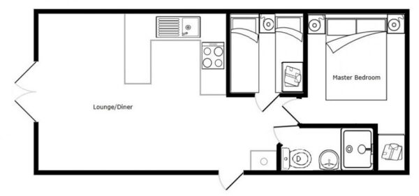 Plano casa Brand New Sambeck - SE - 8.53x3.66m - 2 habitaciones - SC8939