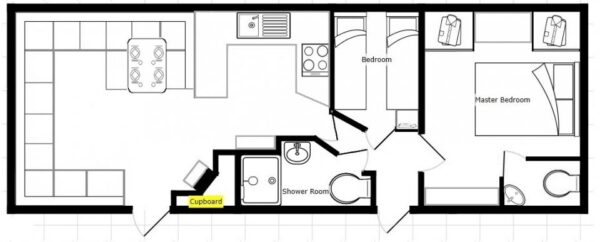 Plano casa Delta - Primero - 10.67x3.66m - 2 habitaciones - SC9055