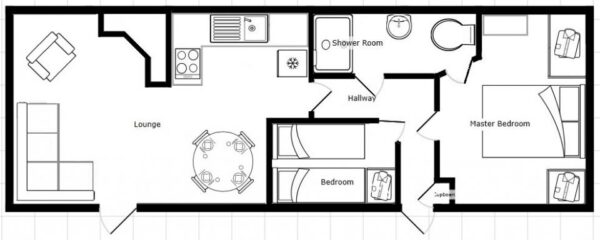 Plano casa Willerby - Granada - 11.58x3.66m - 2 habitaciones - SC9075